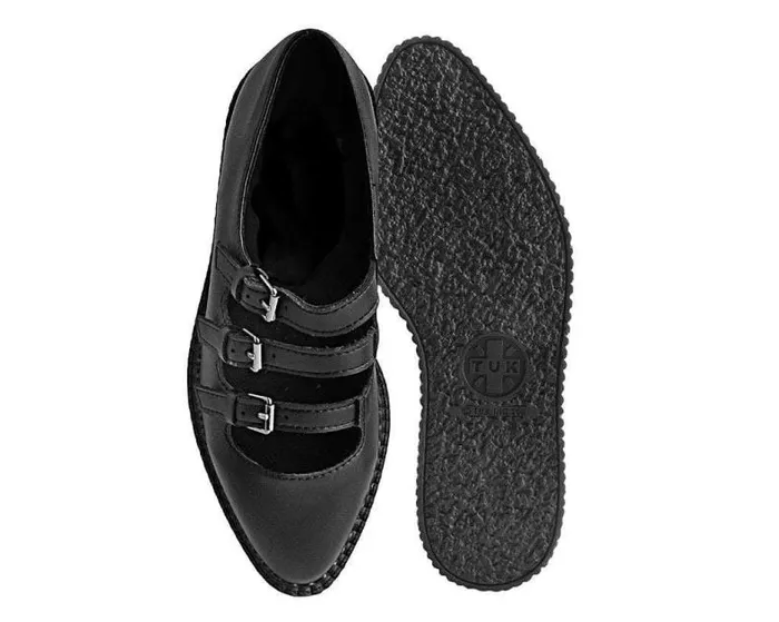 TUK Shoes Mary Janes Women Black TUKskin Pointed 3Strap Mary Jane