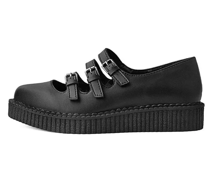 TUK Shoes Mary Janes Women Black TUKskin Pointed 3Strap Mary Jane