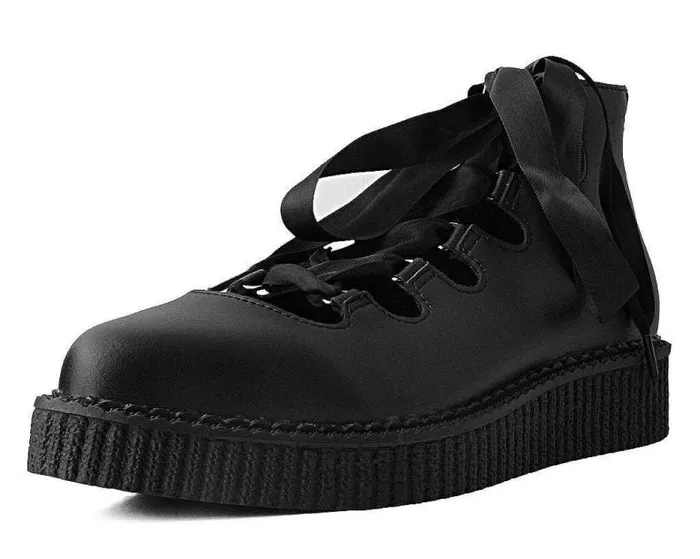 TUK Shoes Mary Janes Women Black Vegan Tukskin 5Loop Ribbon Mary Jane Creeper Shoe
