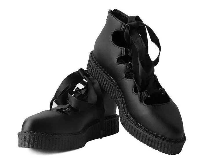 TUK Shoes Mary Janes Women Black Vegan Tukskin 5Loop Ribbon Mary Jane Creeper Shoe TUK Shoes Mary Janes Women Black Vegan Tukskin 5Loop Ribbon Mary Jane Creeper Shoe