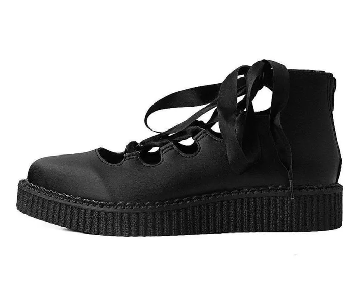 TUK Shoes Mary Janes Women Black Vegan Tukskin 5Loop Ribbon Mary Jane Creeper Shoe TUK Shoes Mary Janes Women Black Vegan Tukskin 5Loop Ribbon Mary Jane Creeper Shoe