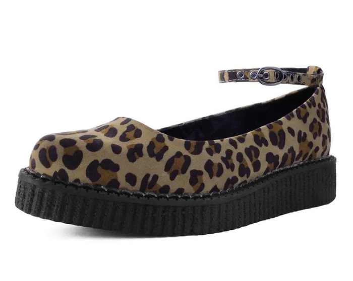 TUK Shoes Mary Janes Women Leopard Pointed Ballet Vegan Ankle Strap Creepers