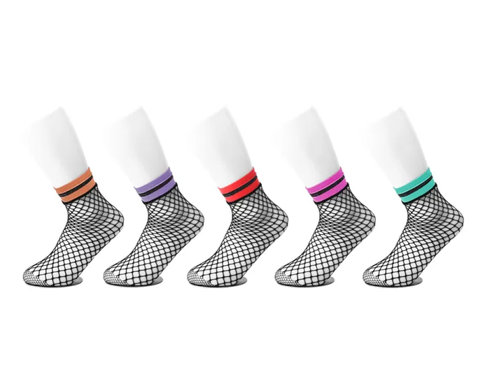 TUK Shoes MultiPack Adult Multicolor Band Fishnet 5Pk Sock