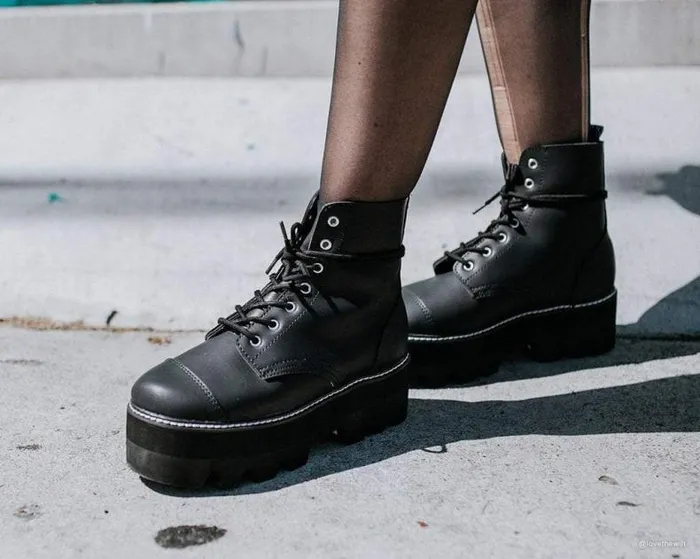 TUK Shoes Platforms Women Black Faux Leather 7Eyelet Dino Lug Sole Boots TUK Shoes Platforms Women Black Faux Leather 7Eyelet Dino Lug Sole Boots