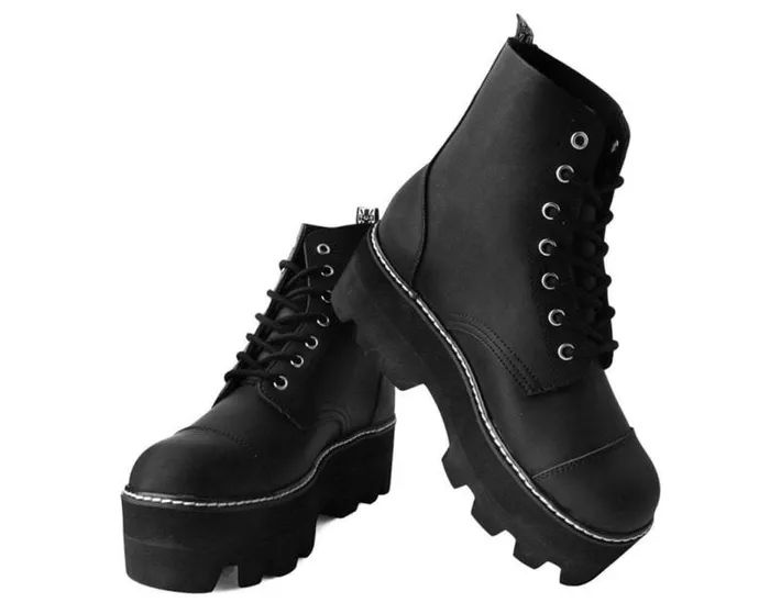 TUK Shoes Platforms Women Black Faux Leather 7Eyelet Dino Lug Sole Boots TUK Shoes Platforms Women Black Faux Leather 7Eyelet Dino Lug Sole Boots
