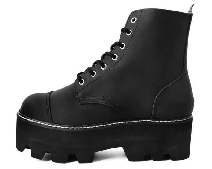 TUK Shoes Platforms Women Black Faux Leather 7Eyelet Dino Lug Sole Boots TUK Shoes Platforms Women Black Faux Leather 7Eyelet Dino Lug Sole Boots