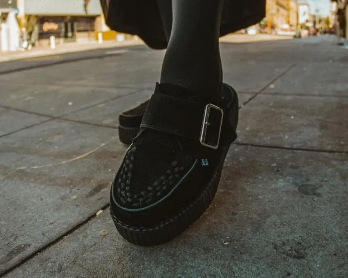 TUK Shoes Platforms Women Black Suede Creeper Mule