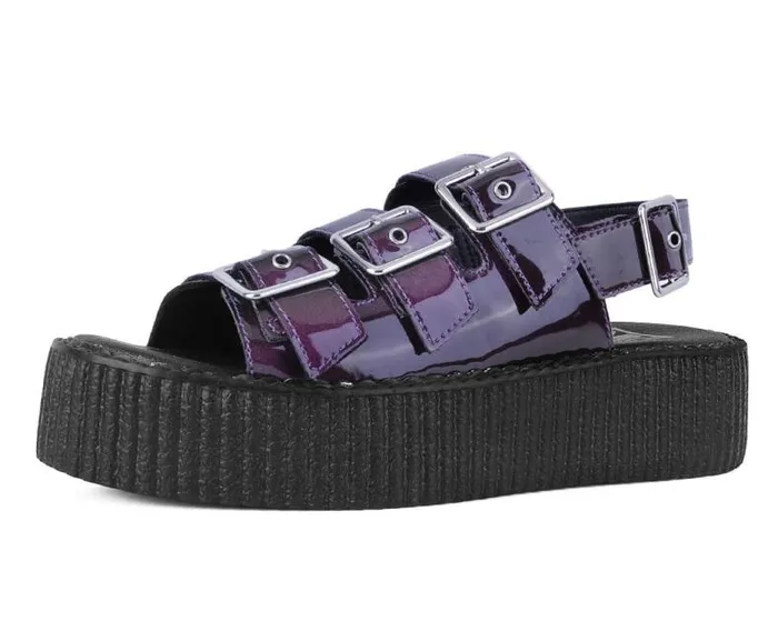 TUK Shoes Platforms Women Purple Metallic 3Buckle Mondo Sandal