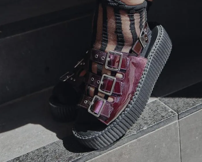 TUK Shoes Platforms Women Purple Metallic 3Buckle Mondo Sandal TUK Shoes Platforms Women Purple Metallic 3Buckle Mondo Sandal