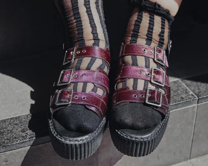 TUK Shoes Platforms Women Purple Metallic 3Buckle Mondo Sandal TUK Shoes Platforms Women Purple Metallic 3Buckle Mondo Sandal