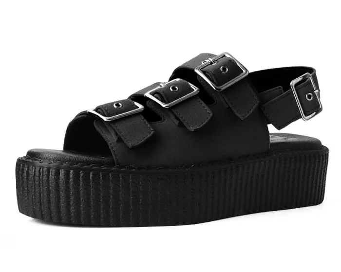 TUK Shoes Sandals Women Black Faux Suede 3Buckle Mondo Sandal