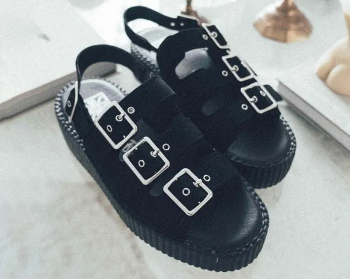 TUK Shoes Sandals Women Black Faux Suede 3Buckle Mondo Sandal TUK Shoes Sandals Women Black Faux Suede 3Buckle Mondo Sandal