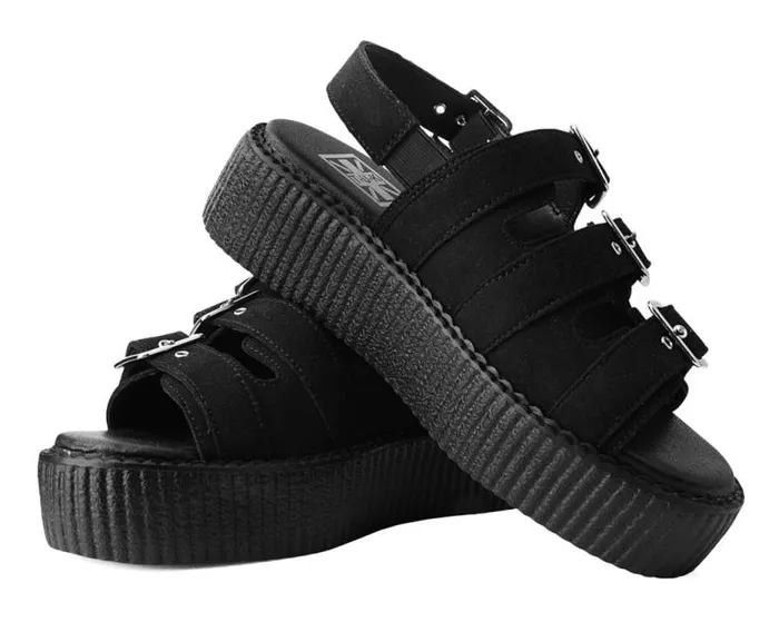 TUK Shoes Sandals Women Black Faux Suede 3Buckle Mondo Sandal TUK Shoes Sandals Women Black Faux Suede 3Buckle Mondo Sandal