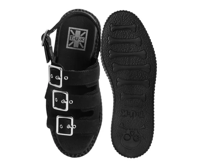 TUK Shoes Sandals Women Black Faux Suede 3Buckle Mondo Sandal TUK Shoes Sandals Women Black Faux Suede 3Buckle Mondo Sandal