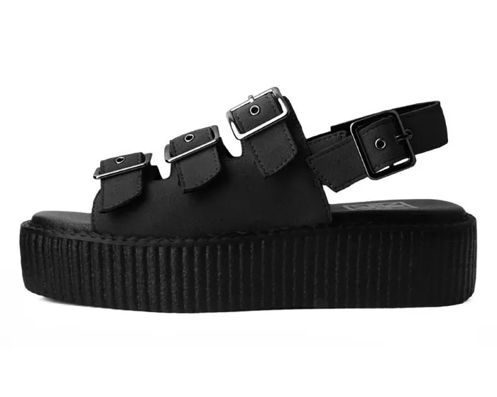 TUK Shoes Sandals Women Black Faux Suede 3Buckle Mondo Sandal TUK Shoes Sandals Women Black Faux Suede 3Buckle Mondo Sandal