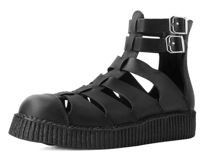 TUK Shoes Sandals Women Black TUKskin Vegan Gladiator Viva Low Sole Creeper Sandals