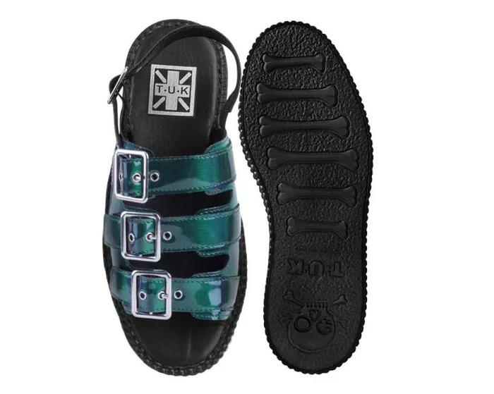 TUK Shoes Sandals Women Emerald Metallic 3Buckle Mondo Sandal TUK Shoes Sandals Women Emerald Metallic 3Buckle Mondo Sandal