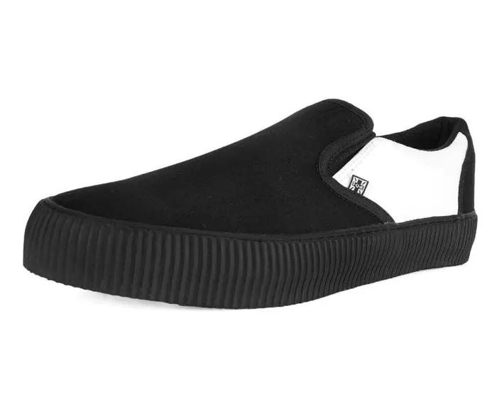 TUK Shoes Sneakers Men Black and White Twill Skull SlipOn Creeper Sneaker