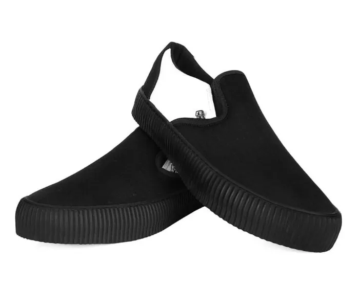 TUK Shoes Sneakers Men Black and White Twill Skull SlipOn Creeper Sneaker