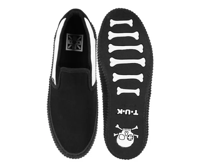 TUK Shoes Sneakers Men Black and White Twill Skull SlipOn Creeper Sneaker