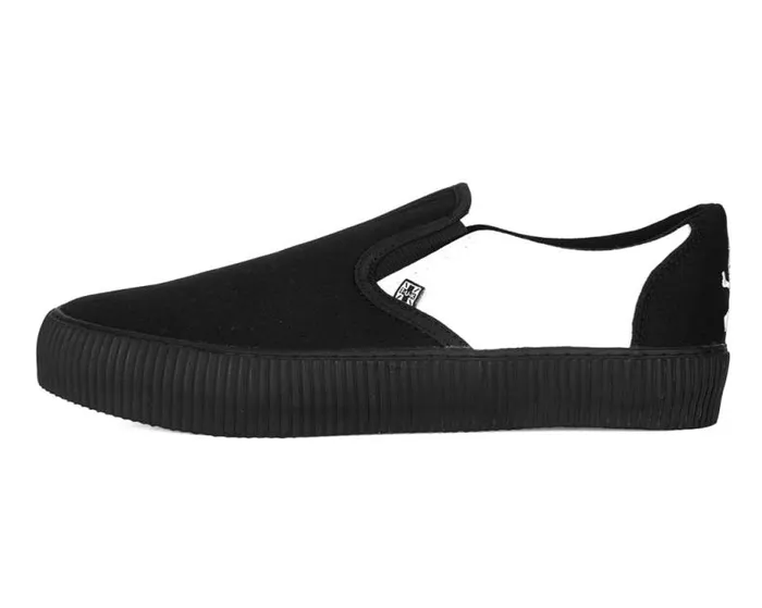 TUK Shoes Sneakers Men Black and White Twill Skull SlipOn Creeper Sneaker