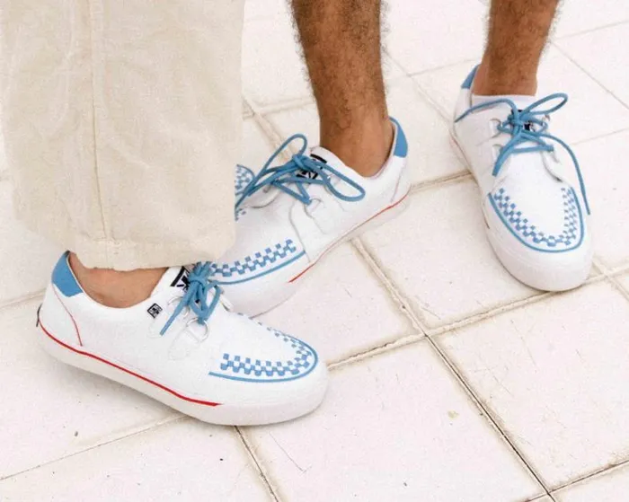 TUK Shoes Sneakers Men White TUKskin Blue and Red Trim Interlace Sneaker