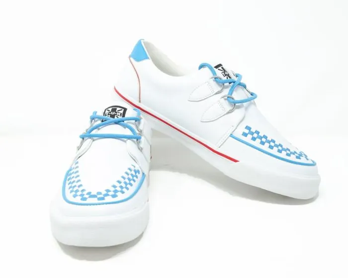 TUK Shoes Sneakers Men White TUKskin Blue and Red Trim Interlace Sneaker
