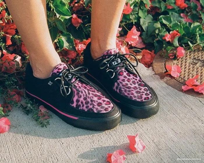 TUK Shoes Sneakers Women Black and Pink Leopard DRing Vegan Sneakers