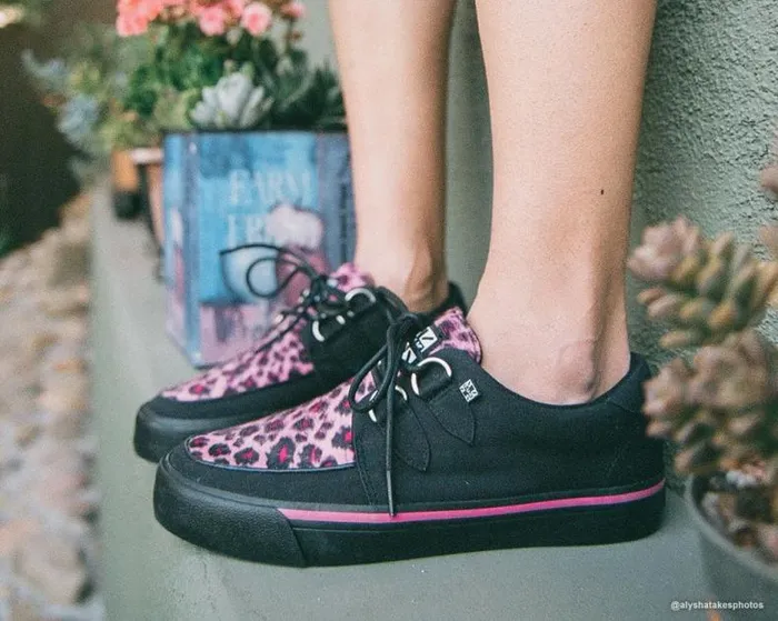TUK Shoes Sneakers Women Black and Pink Leopard DRing Vegan Sneakers