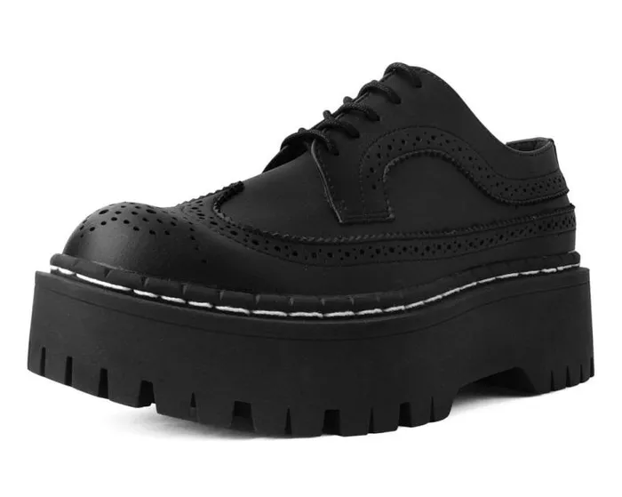 TUK Shoes Vegan Men Black Double Decker Brogue