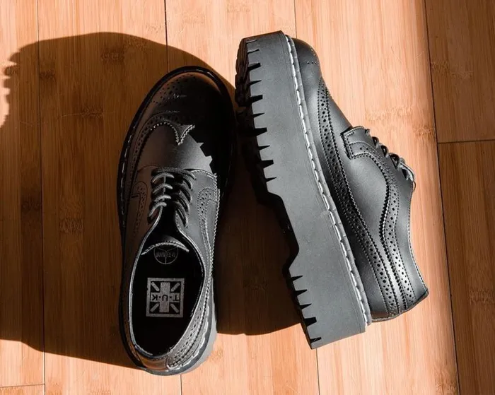 TUK Shoes Vegan Men Black Double Decker Brogue TUK Shoes Vegan Men Black Double Decker Brogue
