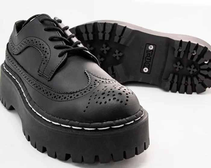 TUK Shoes Vegan Men Black Double Decker Brogue TUK Shoes Vegan Men Black Double Decker Brogue
