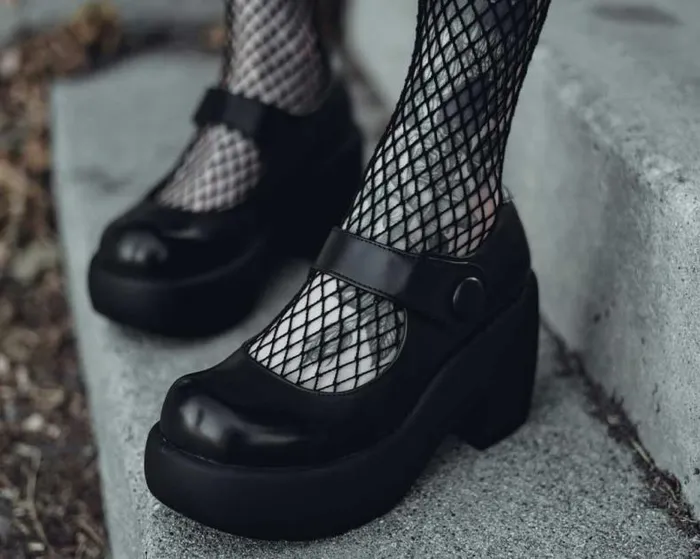 TUK Shoes Vegan Women Black Bubble Anarchic Mary Jane Platform