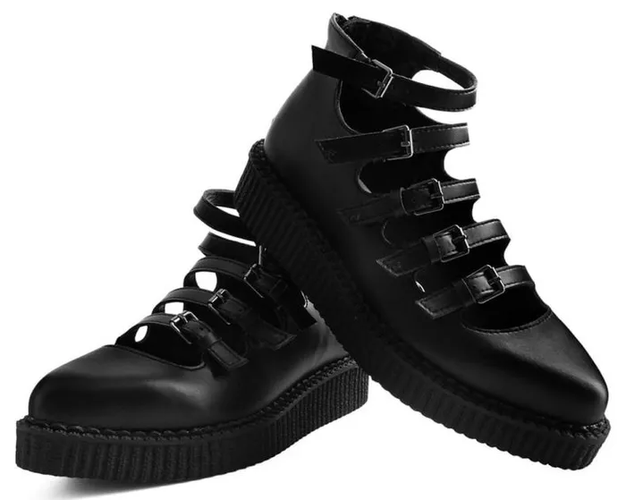 TUK Shoes Vegan Women Black TUKskin MultiStrap Pointed Mary Jane Ballet Creepers TUK Shoes Vegan Women Black TUKskin MultiStrap Pointed Mary Jane Ballet Creepers
