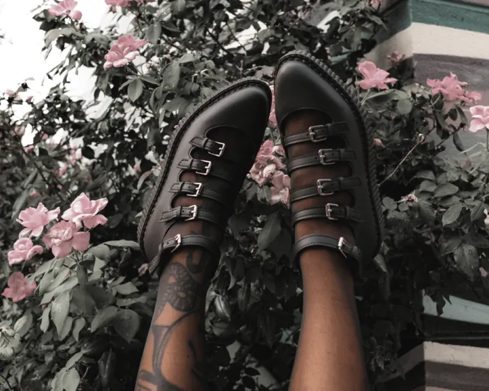 TUK Shoes Vegan Women Black TUKskin MultiStrap Pointed Mary Jane Ballet Creepers TUK Shoes Vegan Women Black TUKskin MultiStrap Pointed Mary Jane Ballet Creepers