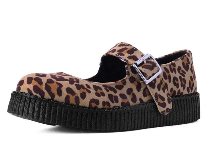 TUK Shoes Vegan Women Brown Leopard Faux Suede Viva Low Mary Jane