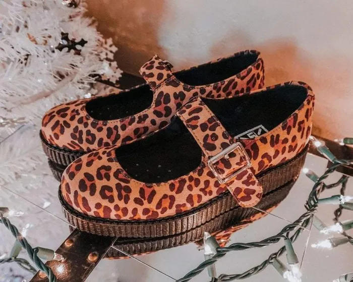 TUK Shoes Vegan Women Brown Leopard Faux Suede Viva Low Mary Jane TUK Shoes Vegan Women Brown Leopard Faux Suede Viva Low Mary Jane
