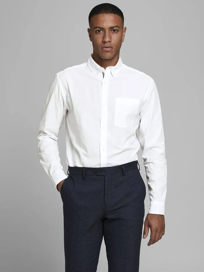 Tailoring JACK and JONES Mens BUTTONDOWN POPLIN SHIRT White White