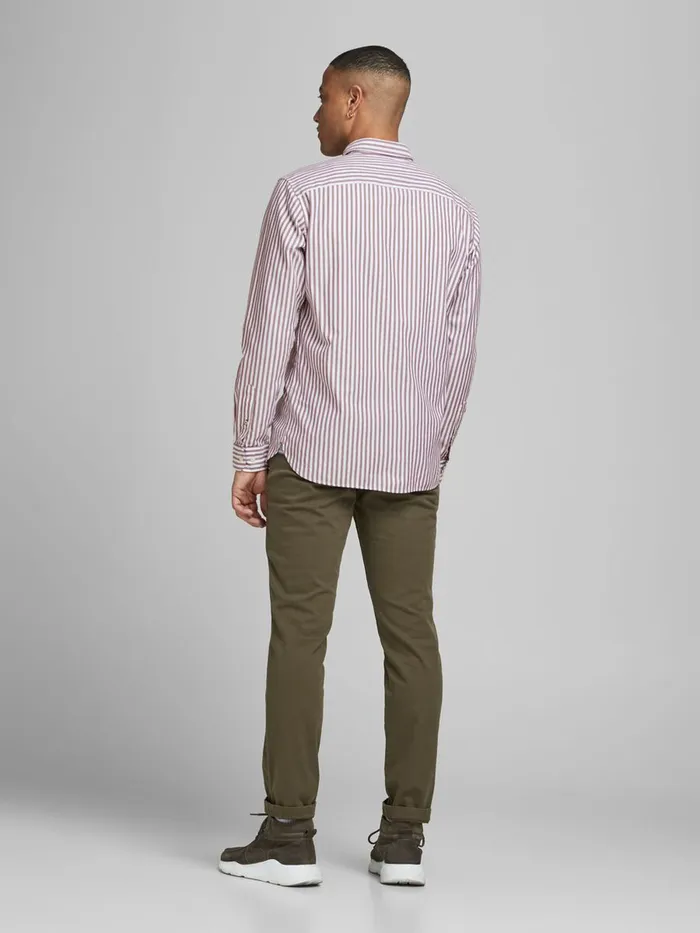 Tailoring JACK and JONES Mens OXFORD STRIPED SHIRT Pink Vineyard Wine