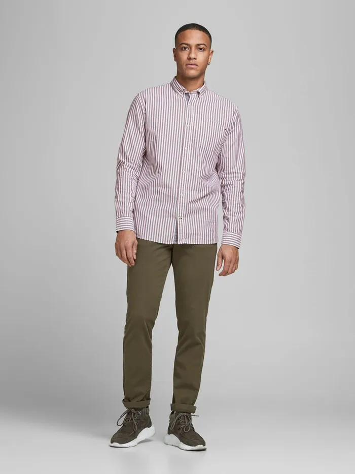 Tailoring JACK and JONES Mens OXFORD STRIPED SHIRT Pink Vineyard Wine