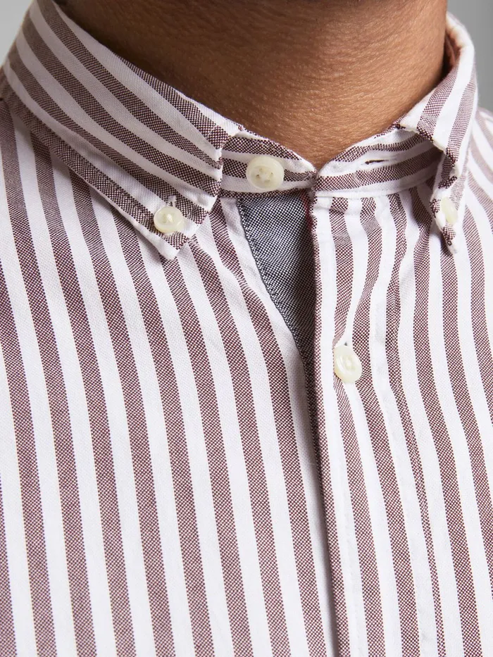 Tailoring JACK and JONES Mens OXFORD STRIPED SHIRT Pink Vineyard Wine
