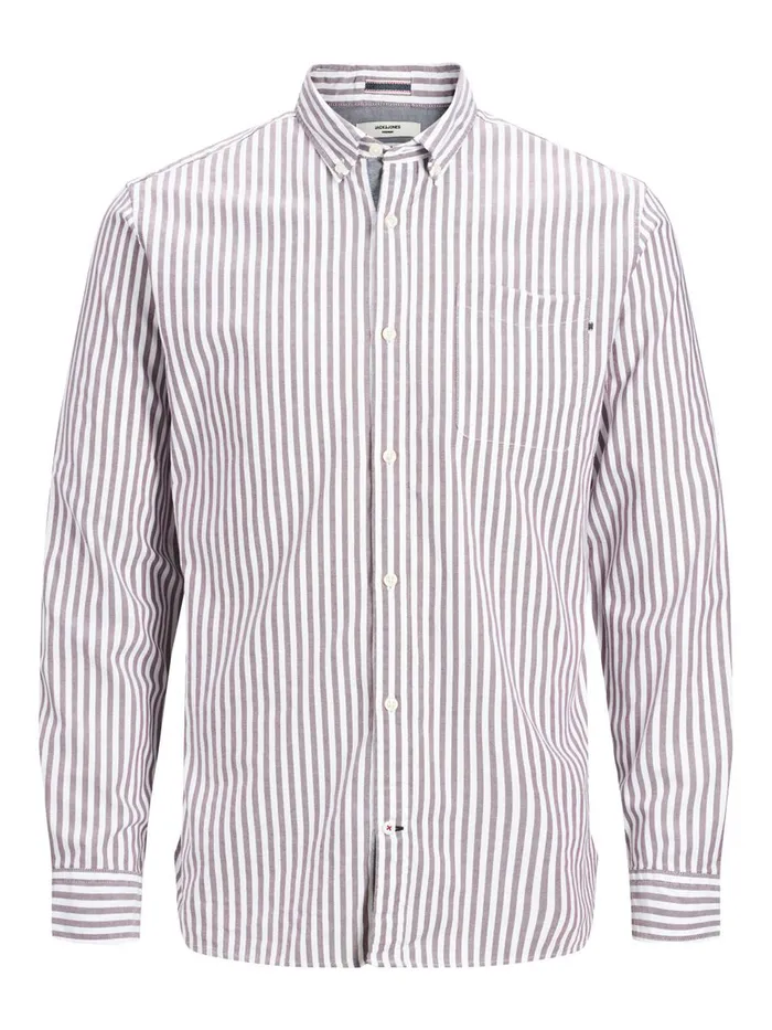 Tailoring JACK and JONES Mens OXFORD STRIPED SHIRT Pink Vineyard Wine