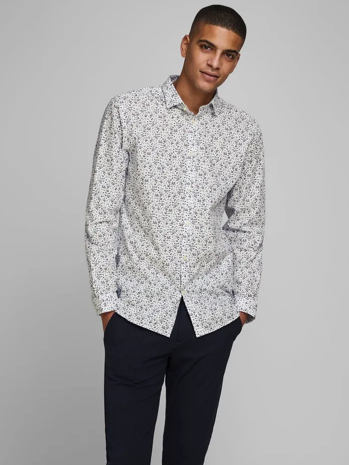 Tailoring JACK and JONES Mens SLIM FIT FLORAL SHIRT White Umber
