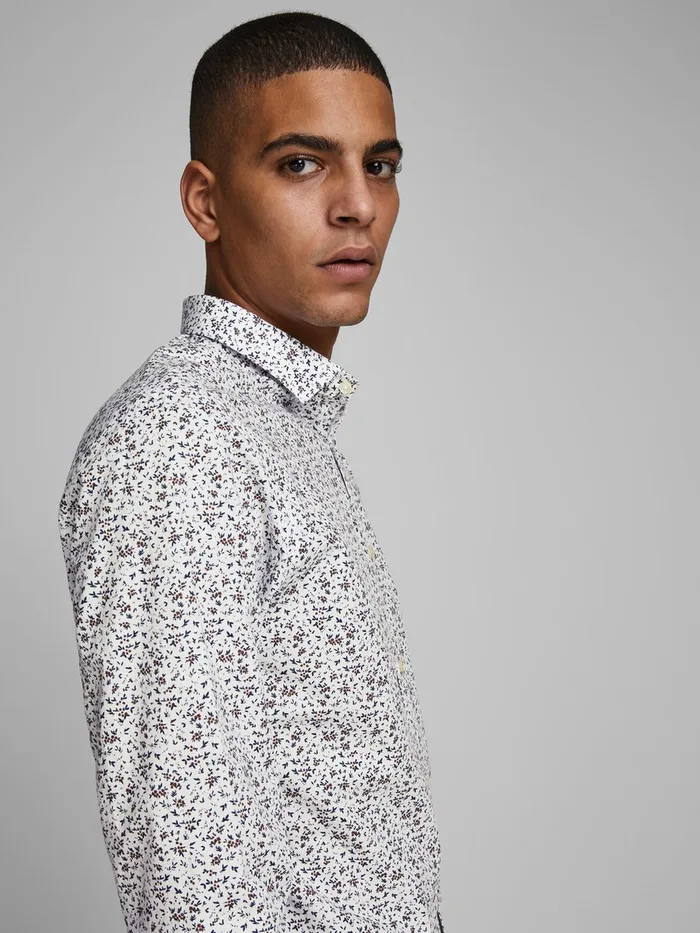 Tailoring JACK and JONES Mens SLIM FIT FLORAL SHIRT White Umber
