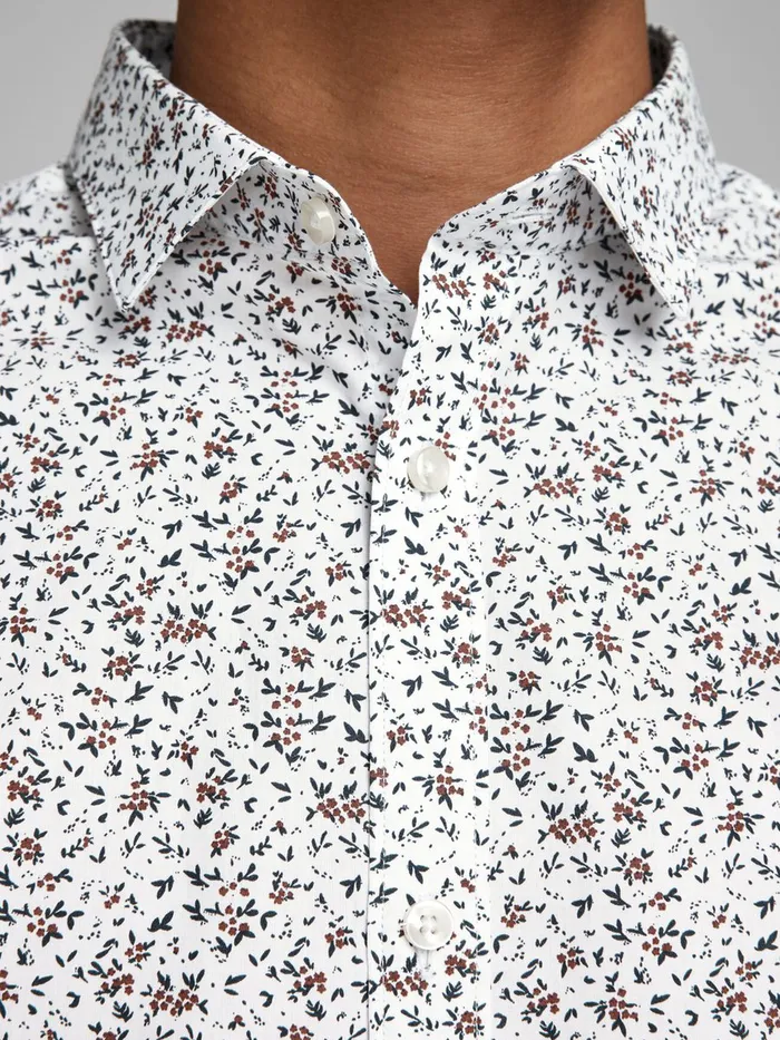 Tailoring JACK and JONES Mens SLIM FIT FLORAL SHIRT White Umber