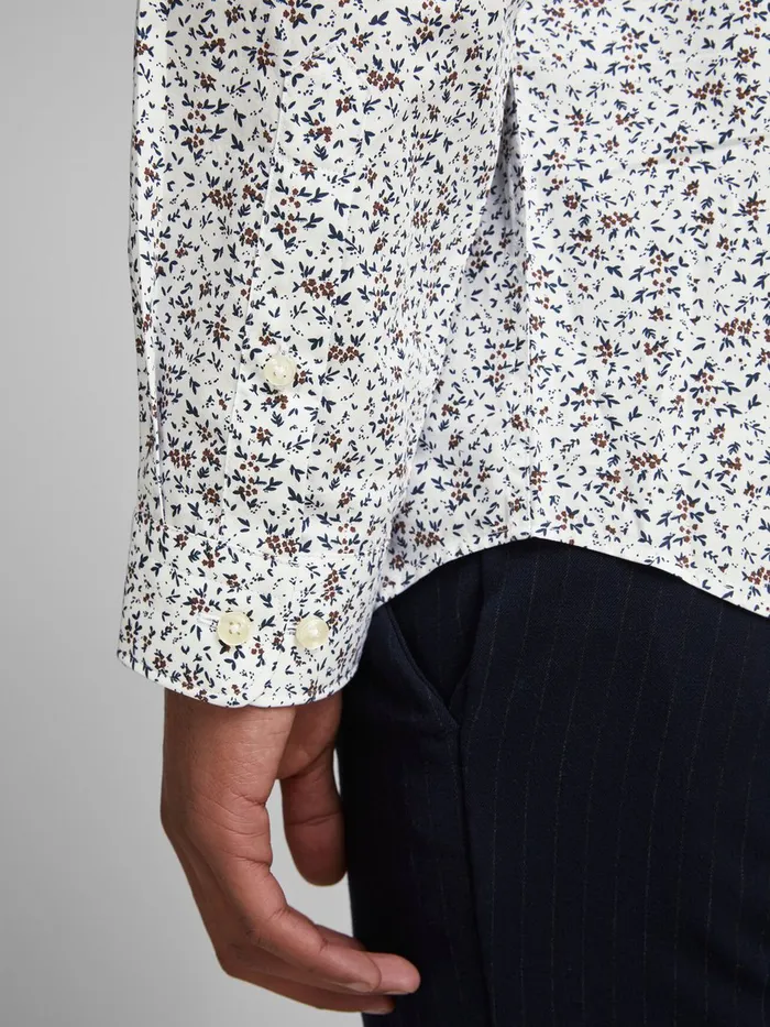 Tailoring JACK and JONES Mens SLIM FIT FLORAL SHIRT White Umber
