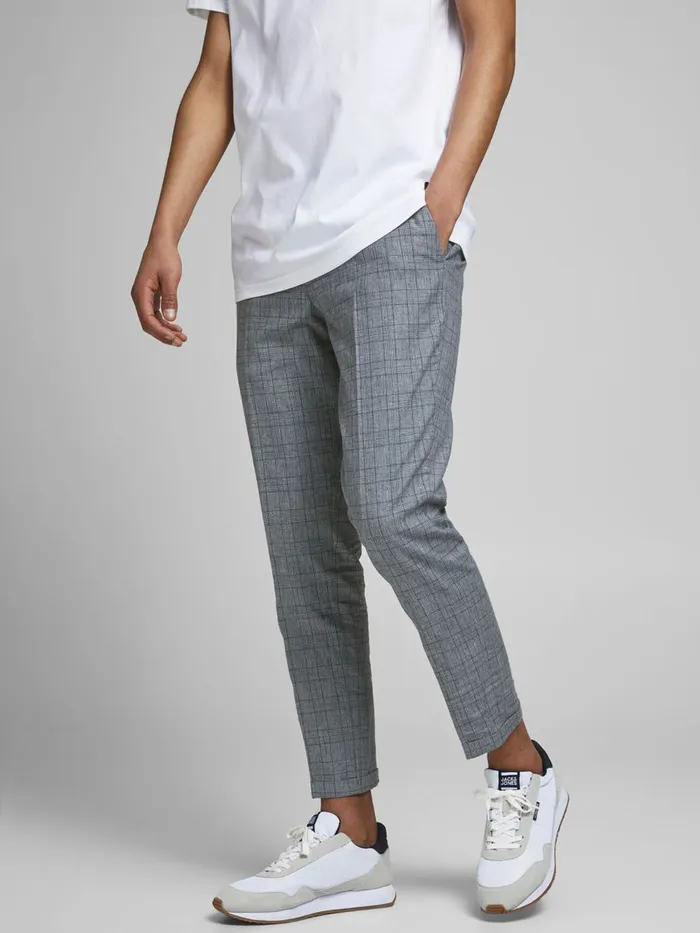 Tailoring JACK and JONES Mens SUPER SLIM FIT CHECK SUIT TROUSERS Grey Grey Melange