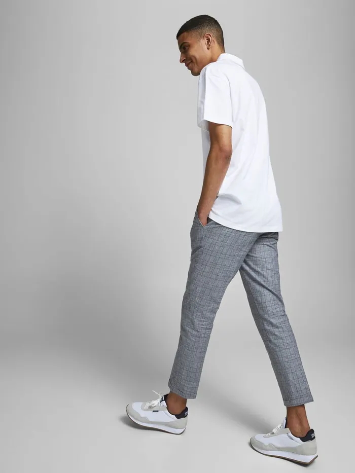 Tailoring JACK and JONES Mens SUPER SLIM FIT CHECK SUIT TROUSERS Grey Grey Melange