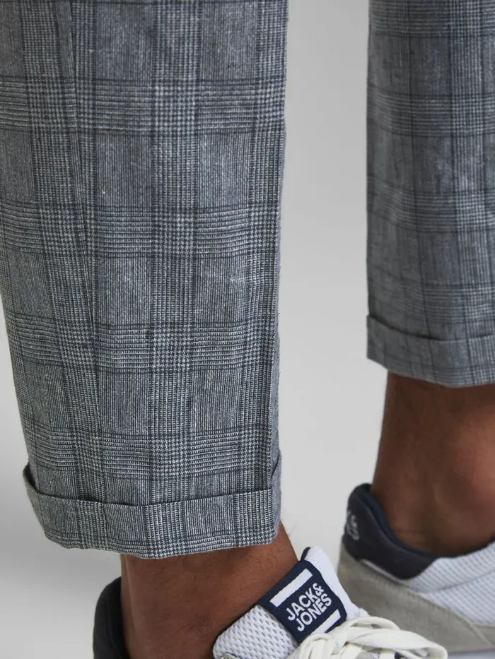Tailoring JACK and JONES Mens SUPER SLIM FIT CHECK SUIT TROUSERS Grey Grey Melange