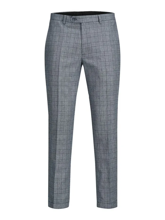 Tailoring JACK and JONES Mens SUPER SLIM FIT CHECK SUIT TROUSERS Grey Grey Melange